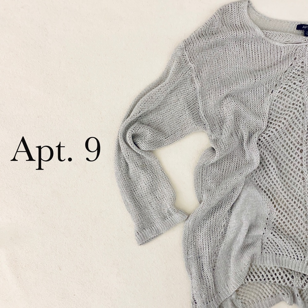 APT. 9 Silver mesh long sleeve w/ high low hem
